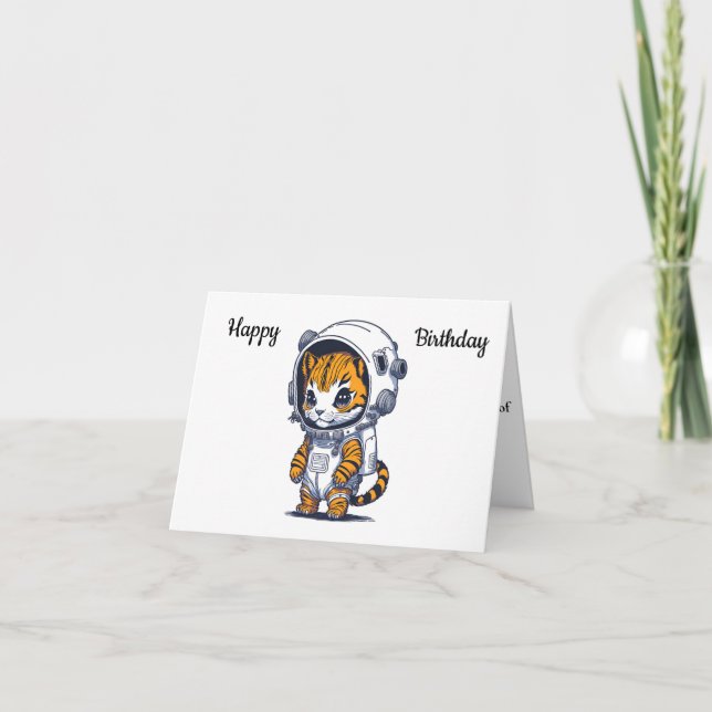Carte Chat de l'espace de dessin animé drôle Joyeux Anni (Devant)