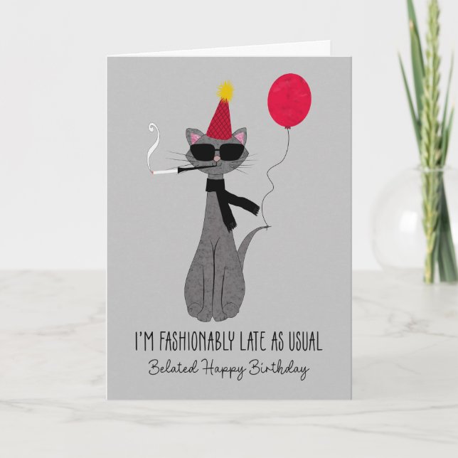 Carte Chat de Mode d'Anniversaire Retardé (Devant)