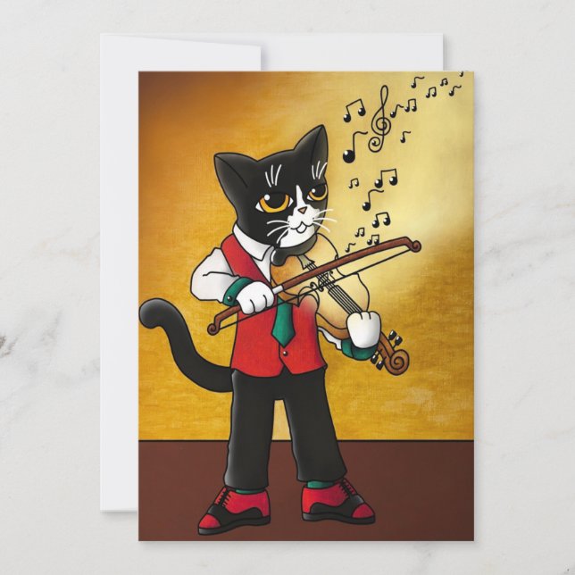 Carte Chat de musique violon (Devant)