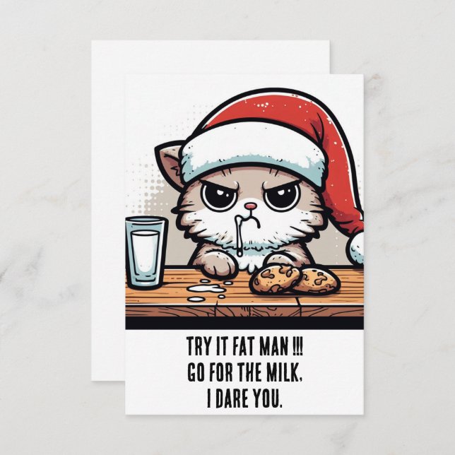 Carte Chat de Noël amusant : Père Noël vs Chat pour le l (Devant / Derrière)