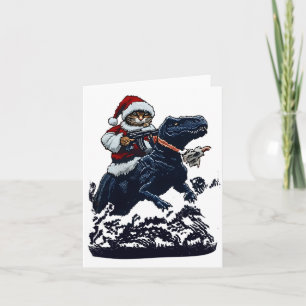 Carte Chat de Noël avec un chapeau de Père Noël tenant u