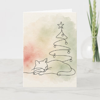 Carte Chat de Noël Cozy – Art minimaliste aquarelle