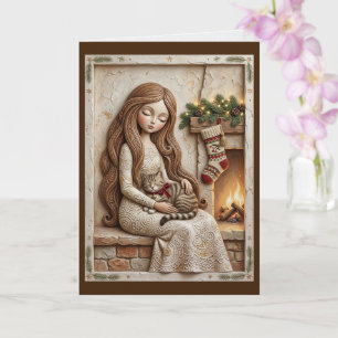 Carte Chat de Noël fantaisiste Art de la demoiselle d'hi