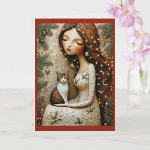 Carte Chat de Noël Fantastique et Demoiselle d'Hiver Env
