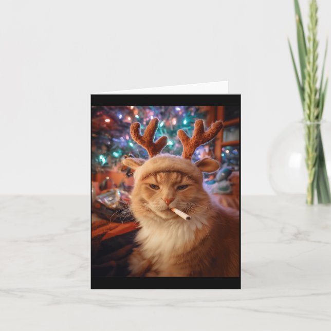 Carte Chat de Noël Fumant une Cigarette Mème Confort Gen (Devant)