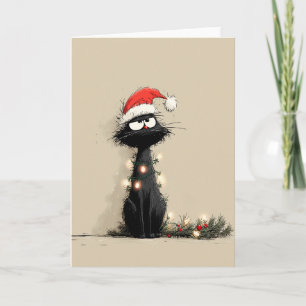 Carte Chat de Noël grincheux humeur