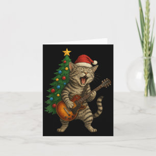 Carte Chat De Noël Jouant Guitare Rock Et Roll Star Ca