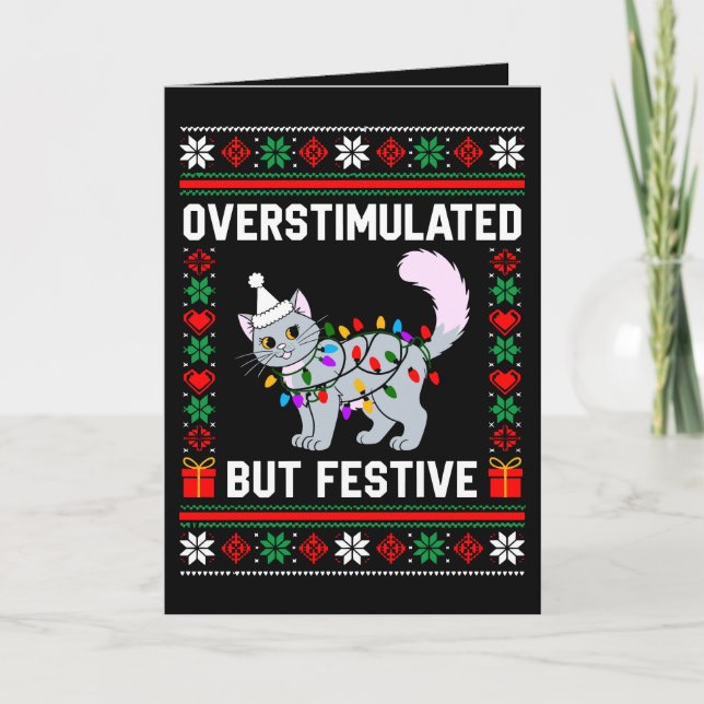 Carte Chat de Noël laid surexcité mais festif (Devant)