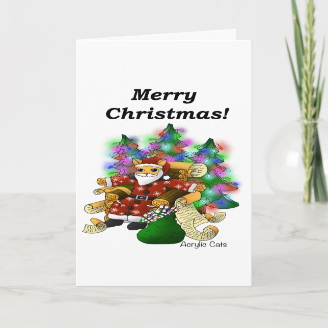 Carte Chat de Noël Père Noël (Devant)
