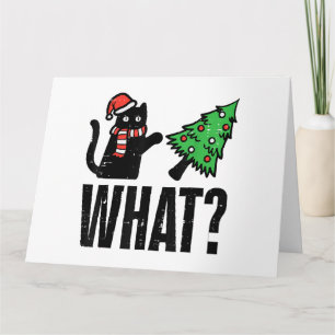Carte Chat de Noël renversant l'arbre de Noël Drôle