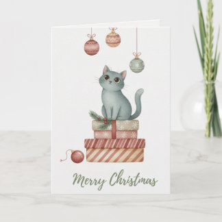 Carte Chat de Noël sur Boîtes Cadeaux