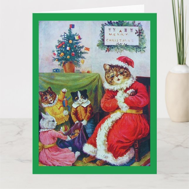 Carte Chat de Noël vintage, Louis Wain (Devant)