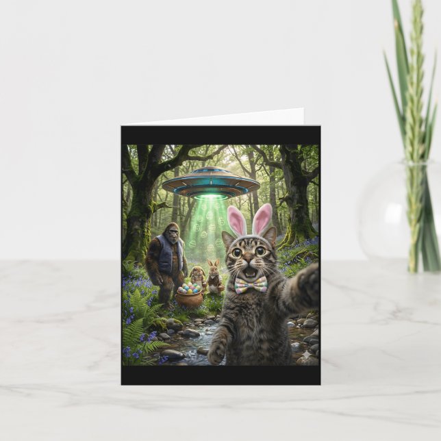 Carte Chat de Pâques drôle selfie avec des lapins Bigfoo (Devant)