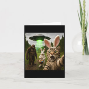 Carte Chat de Pâques drôle selfie avec lapin Bigfoot UFO