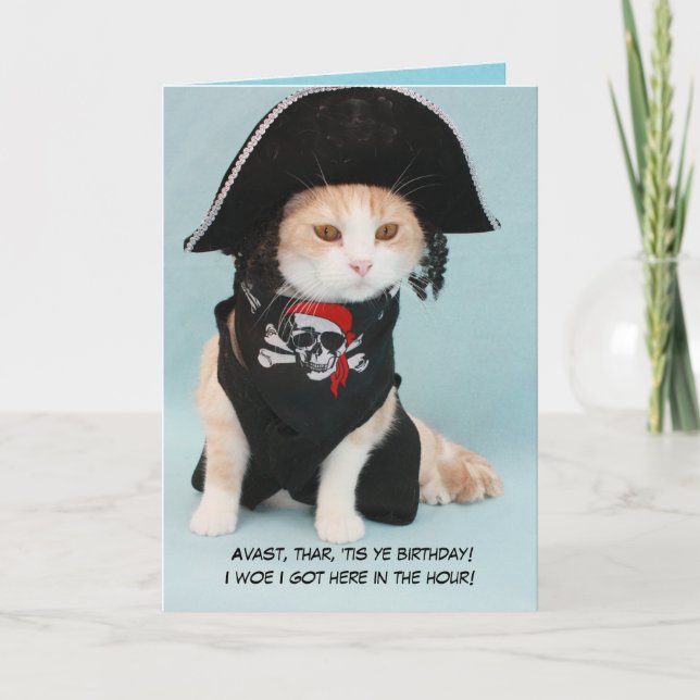 Carte Chat de pirate drôle personnalisable (Devant)