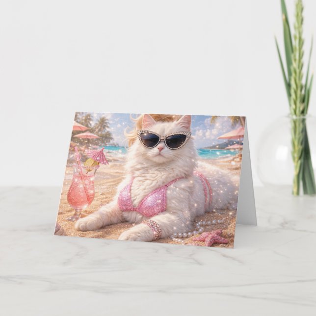 Carte Chat de plage glamour avec lunettes de soleil (Devant)