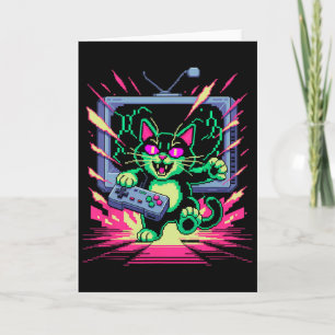 Carte Chat de rage en pixel art Joueur Rétro Bogue dans 