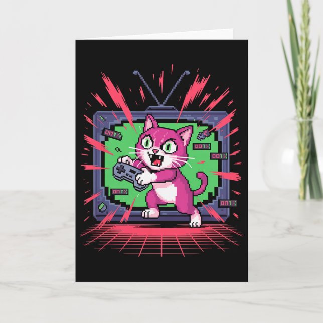 Carte Chat de rage en pixel art pour joueur rétro - Glit (Devant)