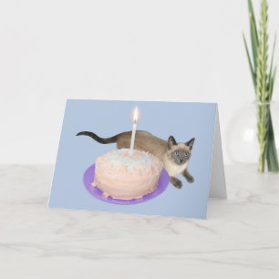 Carte Chat de Siamese avec gâteau d'anniversaire