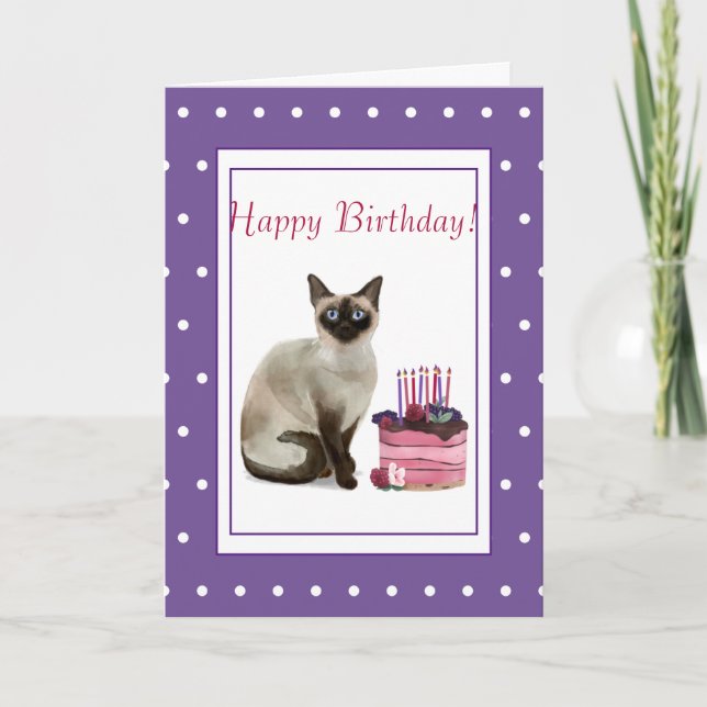 Carte Chat de Siamese "Joyeux anniversaire du chat" Anni (Devant)