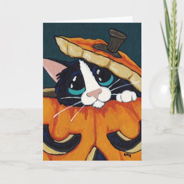 Carte Chat de smoking en citrouille de Halloween (Devant)