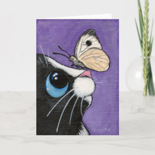 Carte Chat de smoking et peinture blanche de papillon