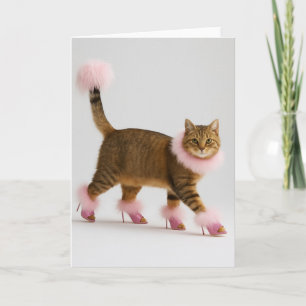 Carte Chat de Style en Talons Roses et Glamour Flou