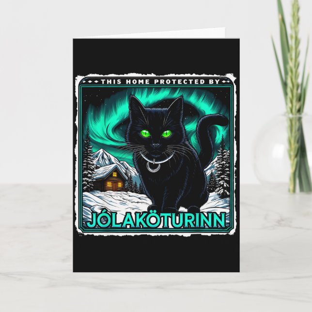 Carte Chat de Yule Rétro Islandais Cette Maison Protégée (Devant)