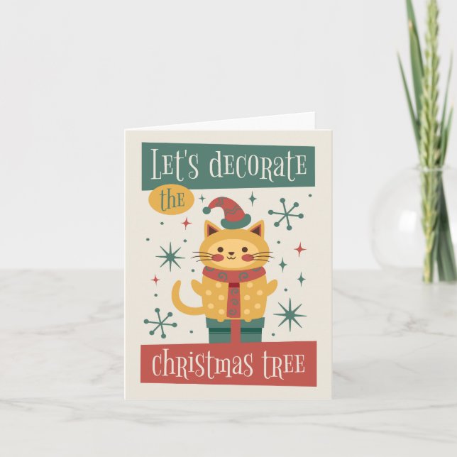 Carte Chat - Décorons l'arbre de Noël (Devant)