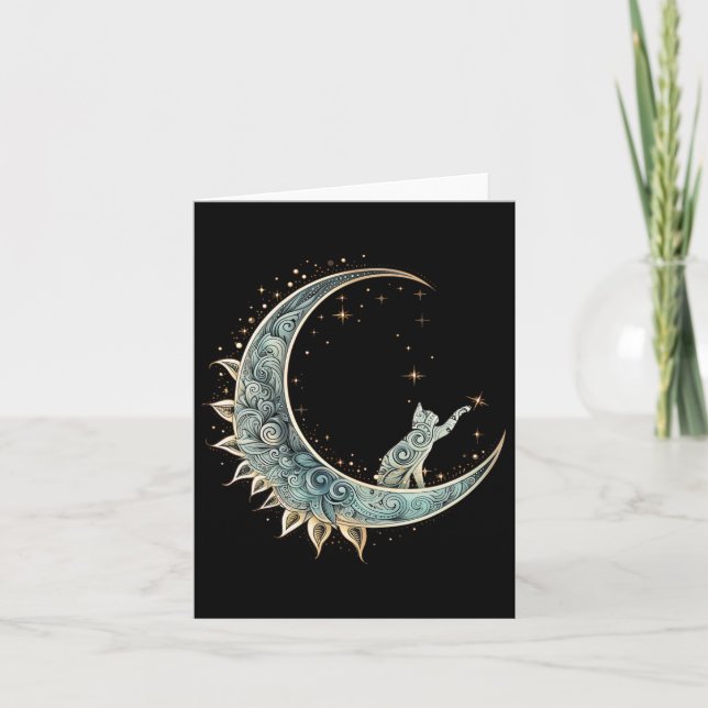 Carte Chat D'Esthétique Mystique Assis Sur Crescent Moon (Devant)