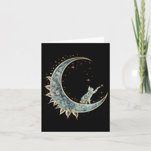 Carte Chat D'Esthétique Mystique Assis Sur Crescent Moon