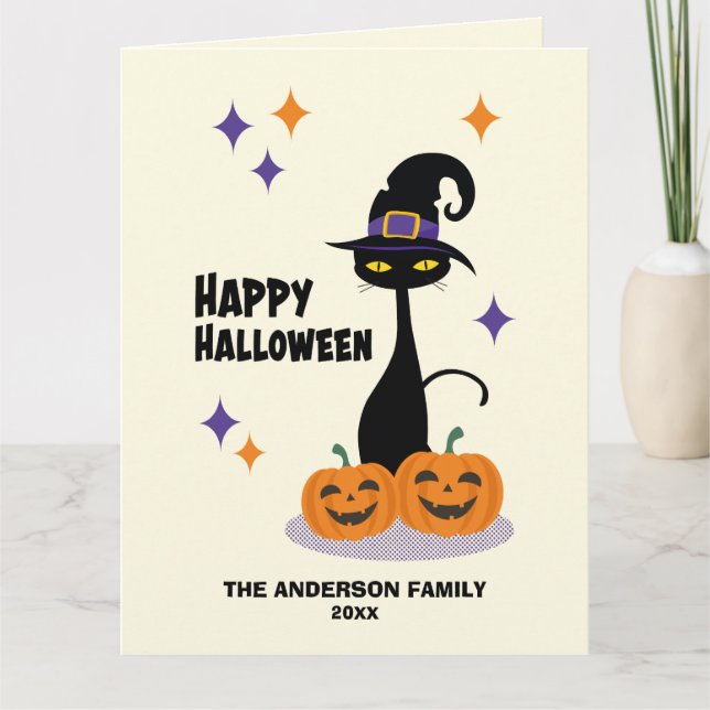 Carte Chat d'Halloween atomique du milieu du siècle (Devant)