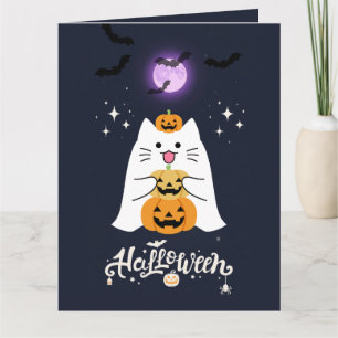Carte Chat d'Halloween au clair de lune – Nuit effrayant