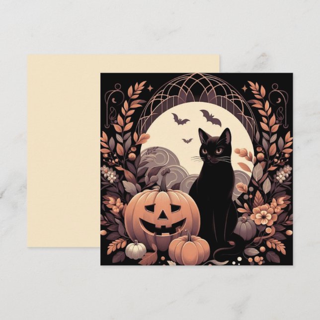 Carte Chat d'Halloween et citrouille effrayante (Devant / Derrière)