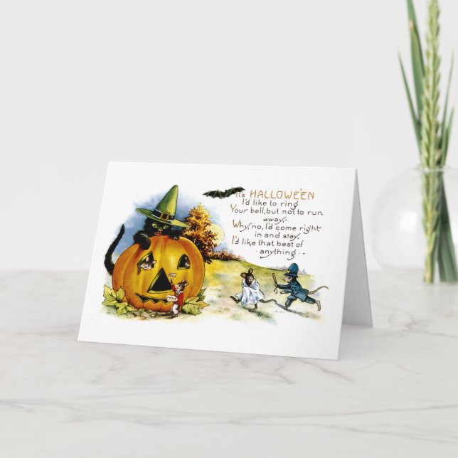 Carte Chat d'Halloween et souris (Devant)