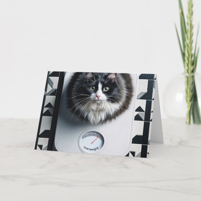 Carte Chat d'humour sur la perte de poids sur une balanc (Devant)