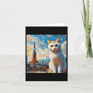 Carte Chat Donnant Sur La Tour De Tokyo Avec Le Mont Fuj