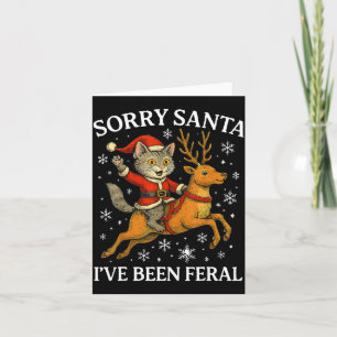 Carte Chat Drôle à Cheval sur Renne Désolé Santa Noël 20