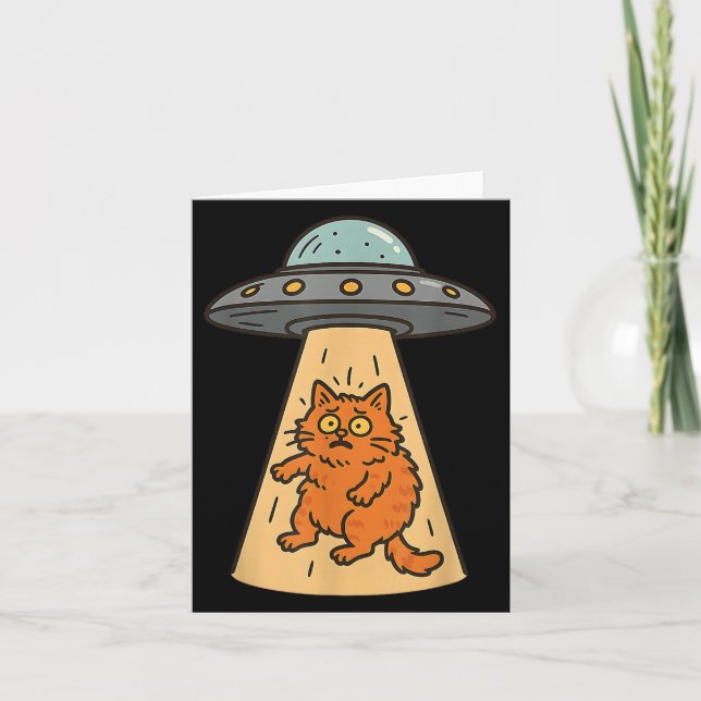 Carte Chat Drôle Alien Abduction Ufo Vaisseau Spatial Ki (Devant)