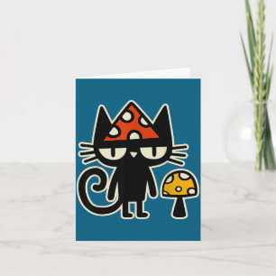 Carte Chat drôle avec un chapeau de champignon Chat noir