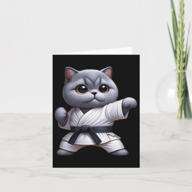 Carte Chat drôle British Shorthair porter Karate Gi Blac (Devant)