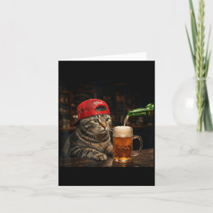 Carte Chat Drôle Buvant de la Bière Patriotique 4 Juille