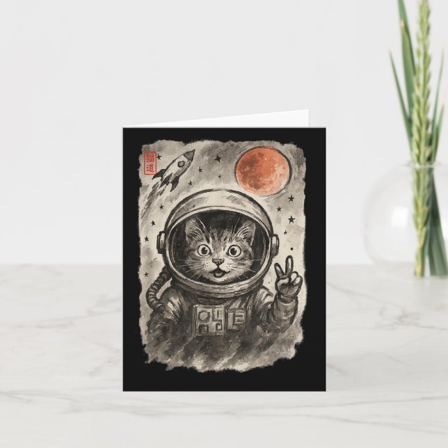 Carte Chat drôle d'astronaute prenant un selfie Kitten S (Devant)