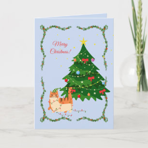 Carte Chat drôle de lumières de Noël