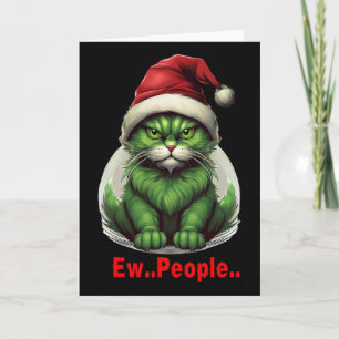 Carte Chat drôle de Noël festif vert Ew personnes