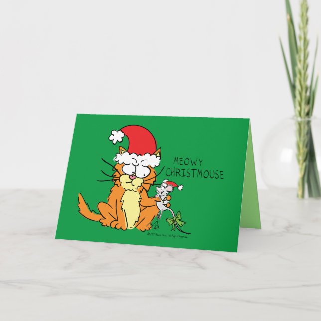 Carte Chat drôle de Noël Mignon Souris (Devant)