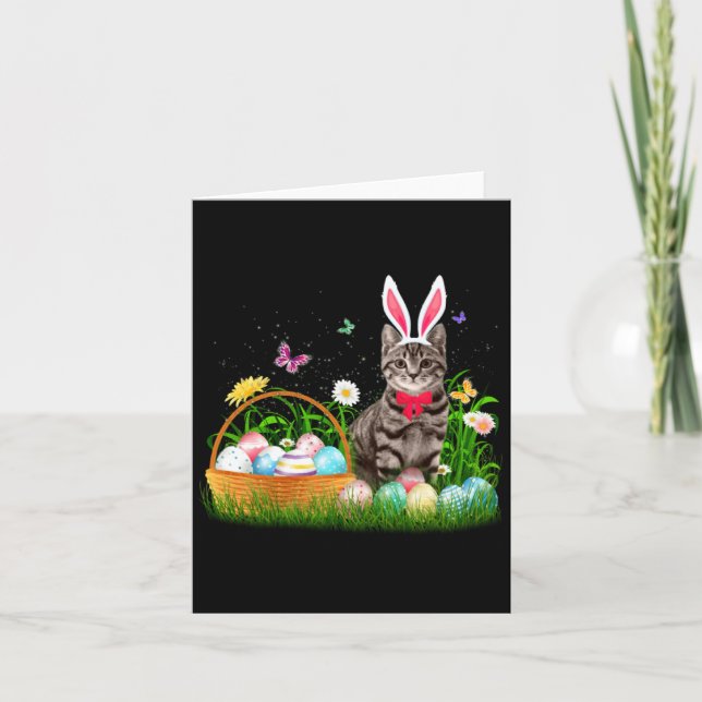 Carte Chat drôle de Pâques Lapin Œufs (Devant)
