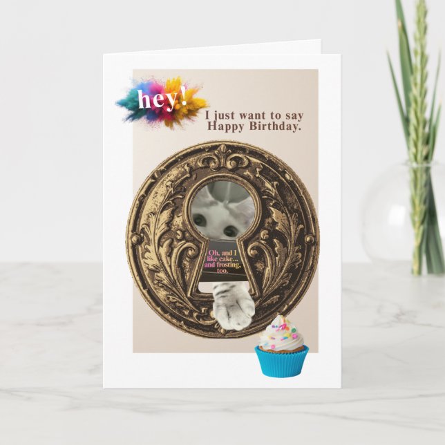 Carte Chat drôle envoyant des vœux d'anniversaire et aim (Devant)