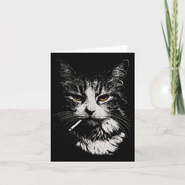 Carte Chat drôle et cool fumant un cigare de mème drôle  (Devant)