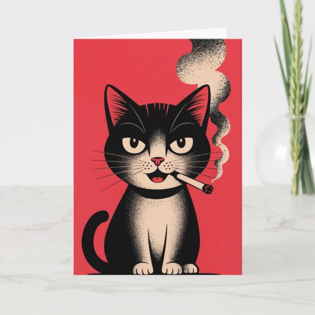 Carte Chat drôle fumant une cigarette Salutation sarcast (Devant)
